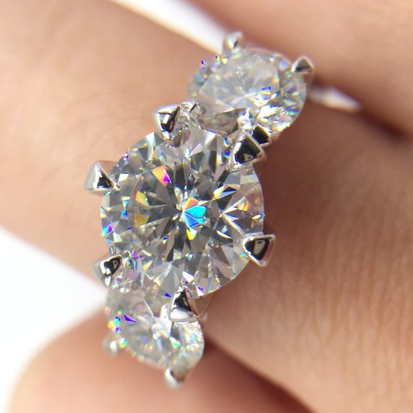 Jewelry - Certified 5ct. t.w. Diamond Moissanite Three Stone Engagement Ring NEW